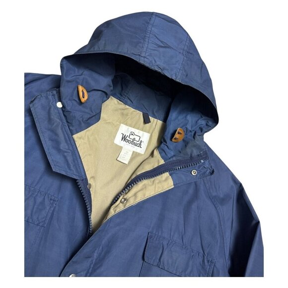Woolrich Navy Hooded Raincoat - Picture 2 of 8